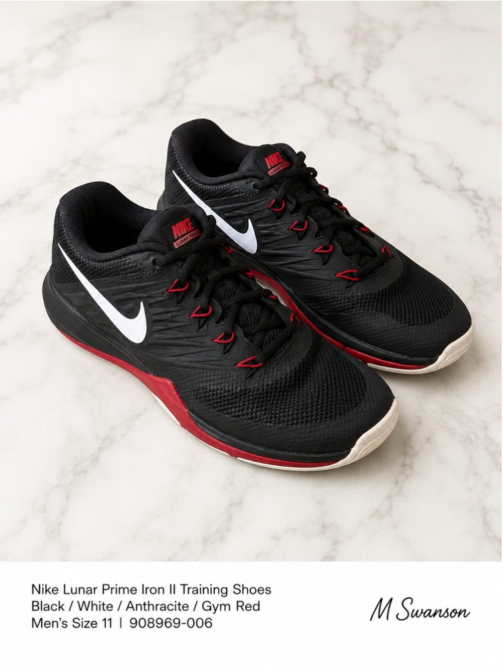 Nike Lunar Prime Iron II Training Shoes Black/Red Men's Size 11 | Style 908969-0